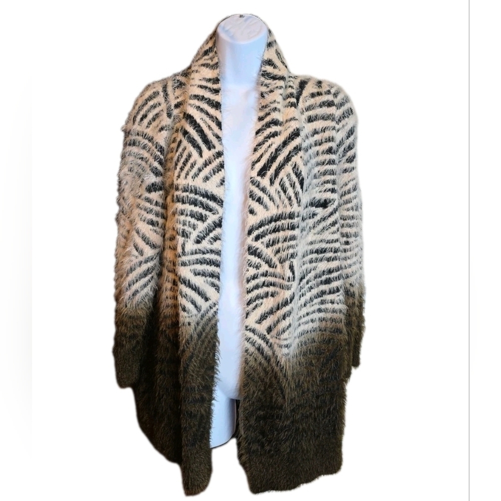 206h. Oliver Esce Fuzzy Zebra Print Duster Cardigan - Size Small